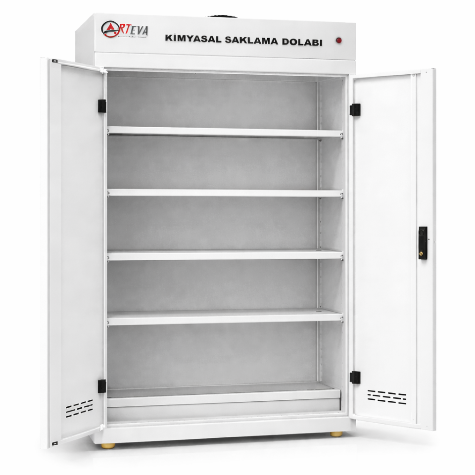 Kimyasal Saklama Dolabı açık kapı ön görünüş
