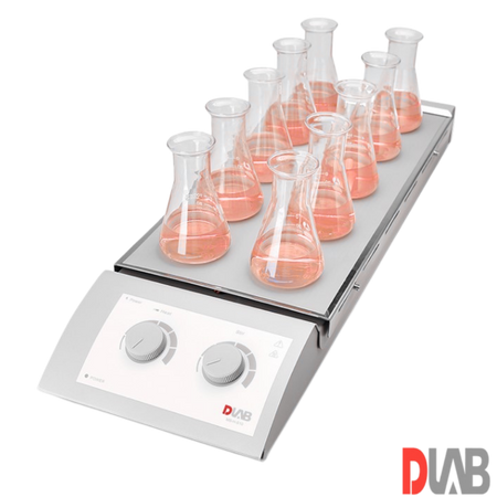 DLab 10 Bölmeli Isıtıcılı Manyetik Karıştırıcı 1.100 rpm 120 ℃ 10 x 0.4 Litre MS-H-S10