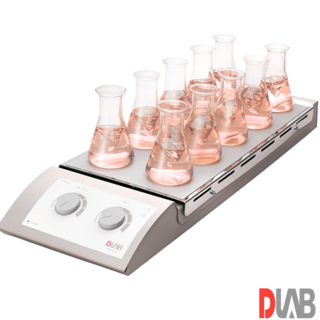 DLab 10 Bölmeli Isıtıcılı Manyetik Karıştırıcı 1.100 rpm 120 ℃ 10 x 0.4 Litre MS-H-S10