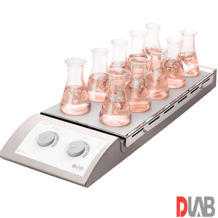 DLab 10 Bölmeli Isıtıcılı Manyetik Karıştırıcı 1.100 rpm 120 ℃ 10 x 0.4 Litre MS-H-S10