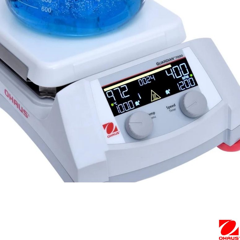 Ohaus  Isıtıcılı Manyetik Karıştırıcı e-G71HS07C ( 80-1600 rpm / Ort.Sıc. +5-500°C 15 L 17.8 x 17.8 cm Seramik Dijital )